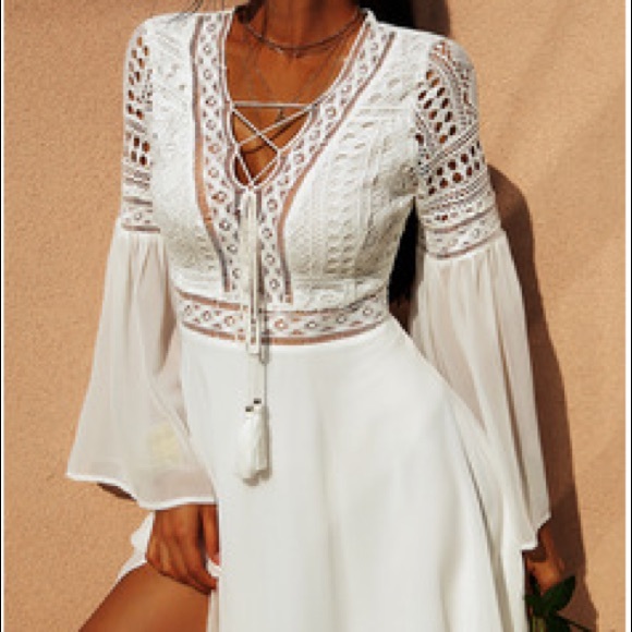 White Lace Mini Dress - Picture 1 of 3